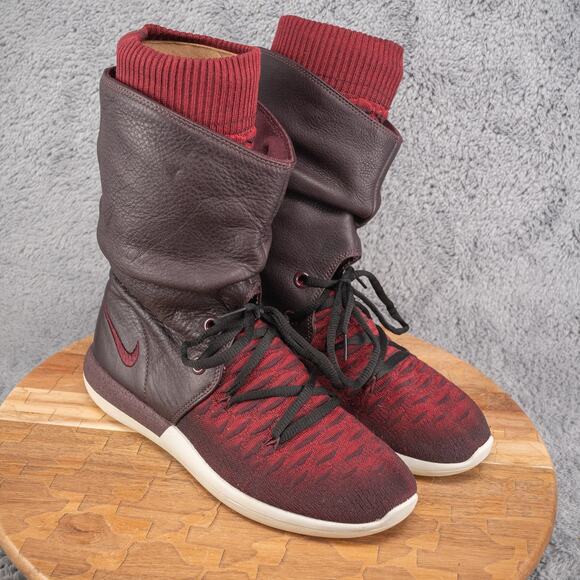 Women's Nike Roshe Two HI Flyknit Sneakerboot, 861708 600 Sz 9 Deep burgundy - Picture 1 of 9